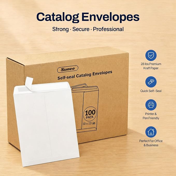 SUNEE 10 x 13 Self Seal Catalog Envelopes, 28lb White Security Mailing Envelopes - Image 7