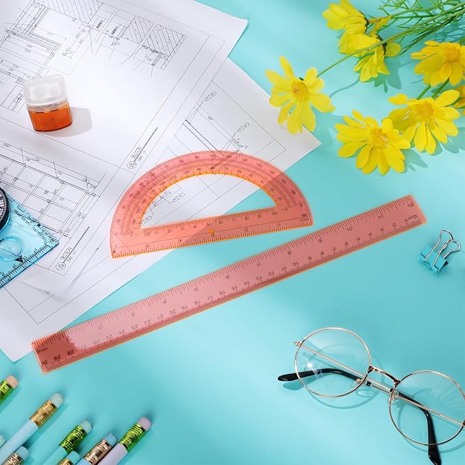 Zonon 2 Pcs 12 Inch Clear Ruler and 6 Inch Plastic Protractor Set, Dual Scale - Image 6