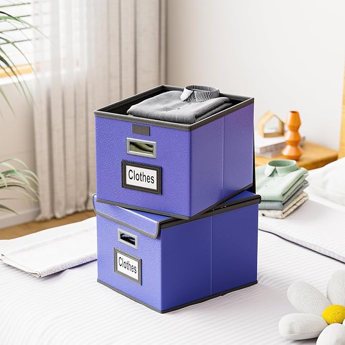 File Organizer Box with Lid, Collapsible Leather File Folder Organizer - Image 5