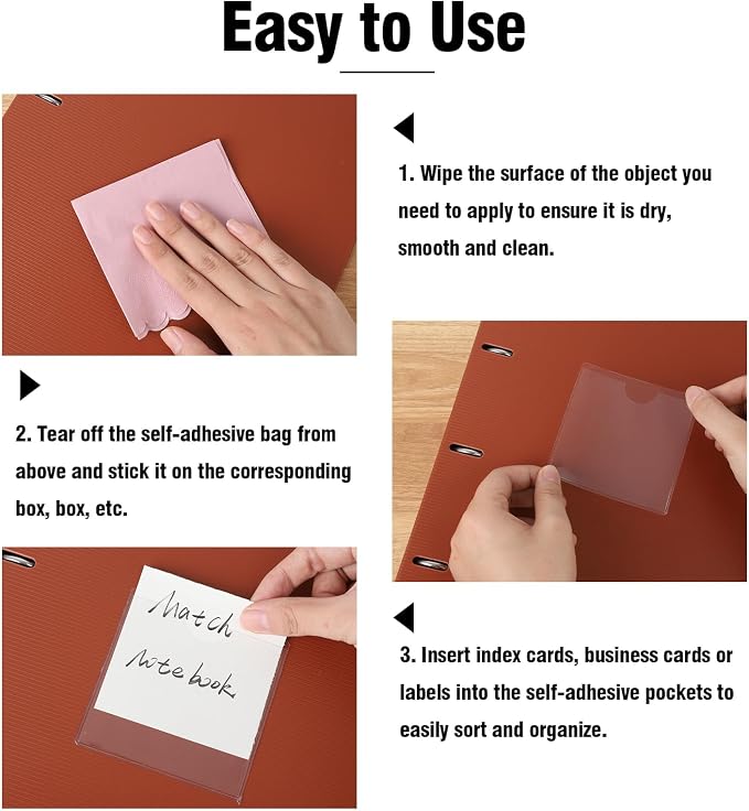 52 Pcs 3.5" x 3.5" Self Adhesive Index Card Pockets Label Pockets - Image 3