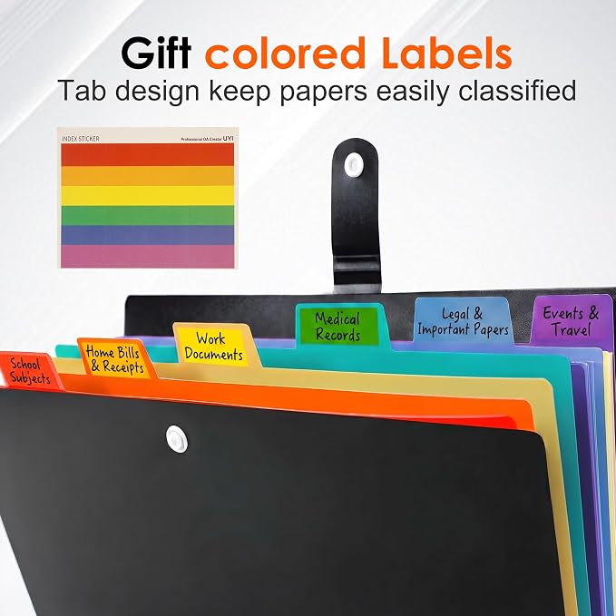 Tungta Accordion File Organizer Letter Size 7 Pocket Rainbow Labels Office | - Image 2
