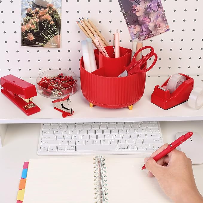 SKYDUE Red Office Supplies Set, Desk Accessories, Tape Dispenser, Binder/Paper - Image 7