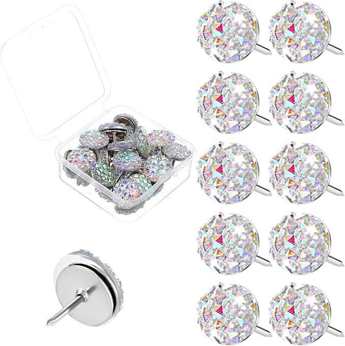 Mabor 30Pcs Decorative Thumb Tacks Glitter Rhinestone Cute Push Pins by Mabor