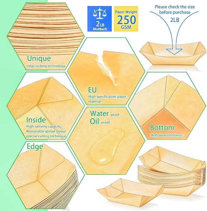 300 Pack 2Lb Paper Food Boat Trays Disposable Paper Boat Containers, Kraft Food - Image 3