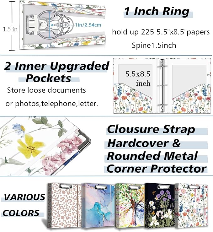 A5 Binder 3 Ring 1 Inch for 5.5"x8.5" Paper, Cute Mini Three Ring Binders - Image 5