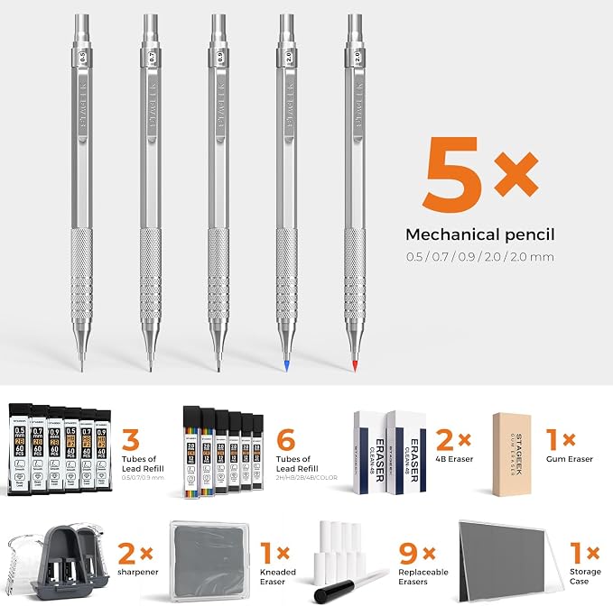 STAGEEK 25PCS Art Mechanical Pencil Set, Eraser - Image 5
