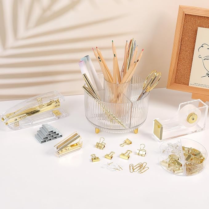 SKYDUE Gold Office Supplies Set, Pencil Holder - Image 6