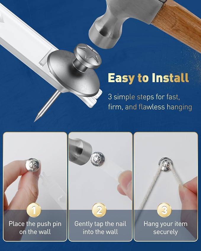 Uniclife 60 Pcs Double Headed Picture Hanging Nails, Picture Hangers, Push Pins - Image 4