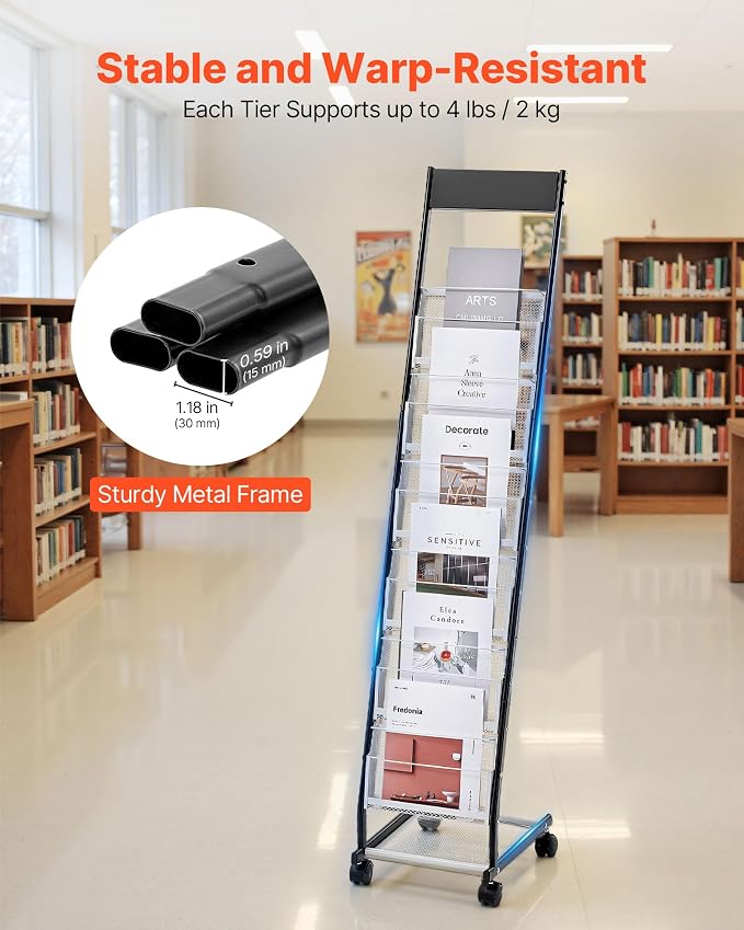 VEVOR Brochure Display Rack, Narrow 6-Tier Magazine Literature Display Stand - Image 3