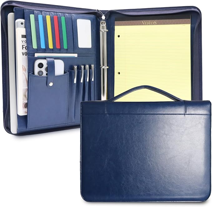 Faux Leather Portfolio with Handle, 3-Ring Padfolio Organizer by FORTAVEM