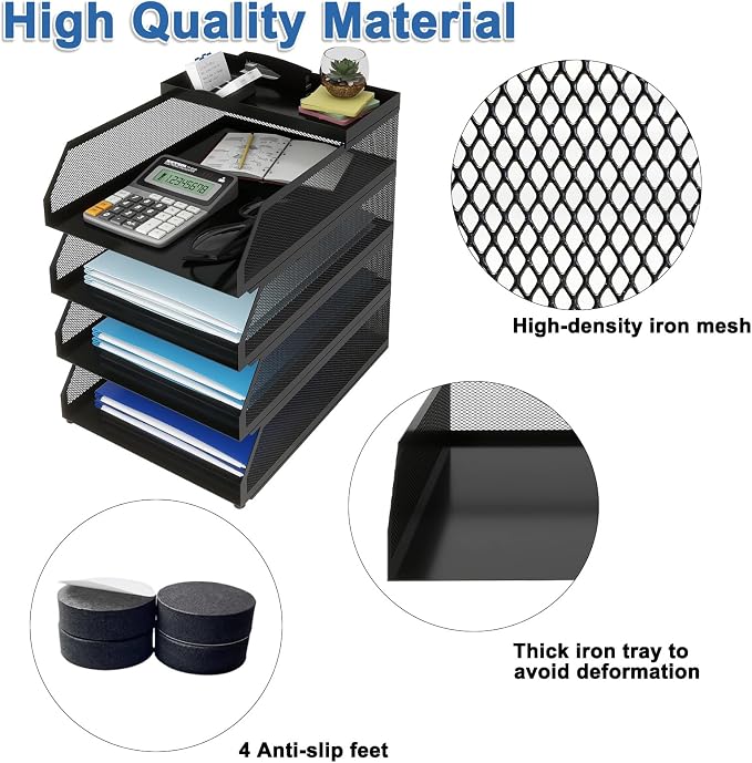 Natwind 4-Tier Paper Organizers, Desk Organizer, Stackable Paper Tray, Desk - Image 3