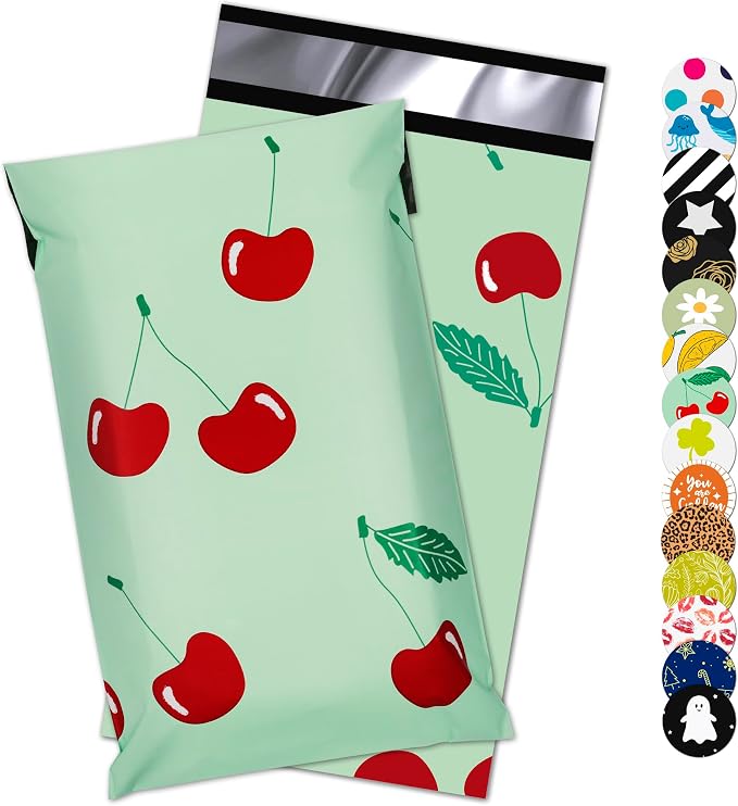 Cherry Printed Poly Mailer 6x9 Inch 100 Pcs, Waterproof and Tear-Resistant by JOWLROEL