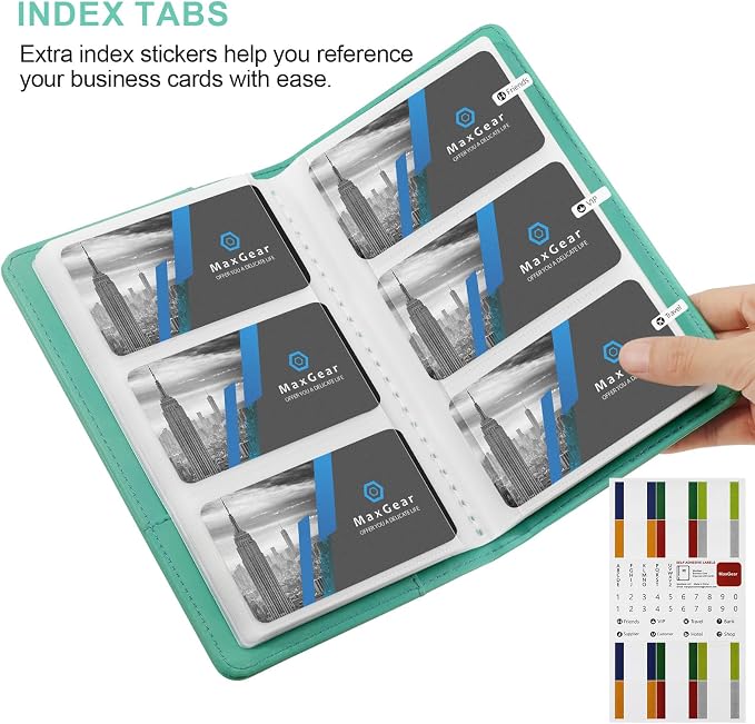MaxGear Business Card Organizer Book, Holds 240 Cards, Turquoise | Portable PU - Image 3