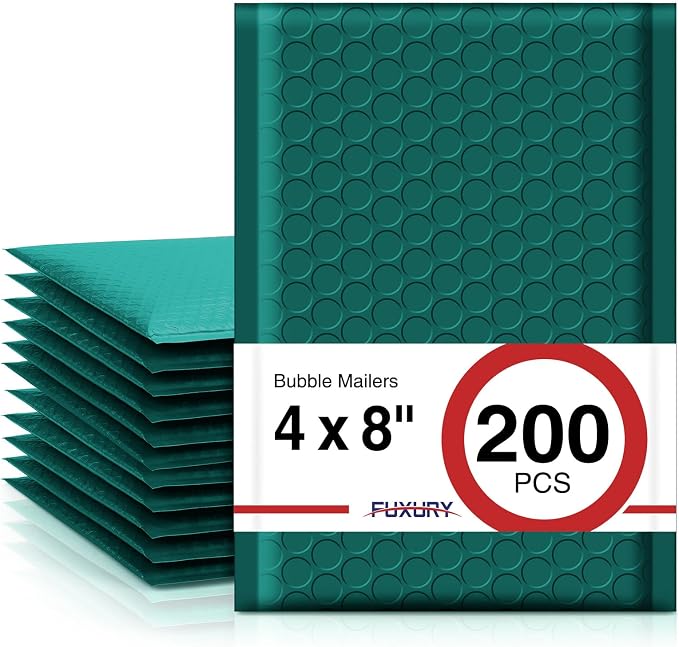 Fuxury Forest Green Bubble Mailers 4x8" Usable Size 4x7" Padded Envelopes | 100 by Fuxury