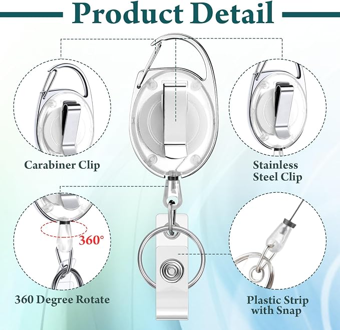 Honoson 50 Pcs Heavy Duty Retractable Badge Reels Batch ID Badge Holder - Image 3
