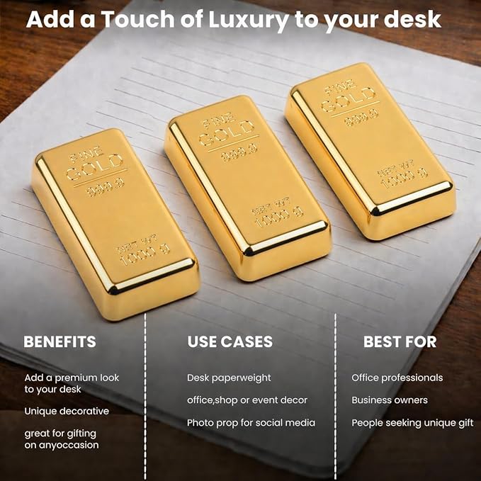 ZAHEPA Gold Bar Paperweight Pack of 3, Realistic Fake Gold Bars Desk Decor | - Image 5