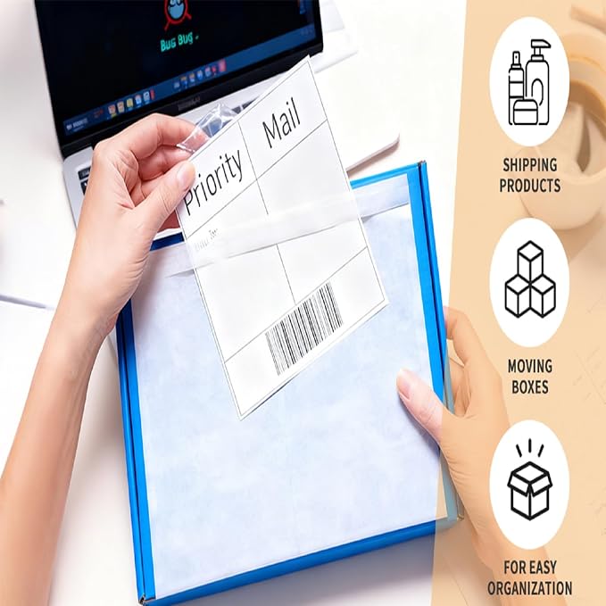 4.5" x 5.5" Shipping Label Sleeves Plastic Envelopes Self-Adhesive Top Loading - Image 6