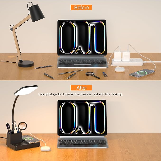 Desk Lamp, Table Lamp with Wireless Charger & USB Port, 800LM CRI95 3 Color - Image 6