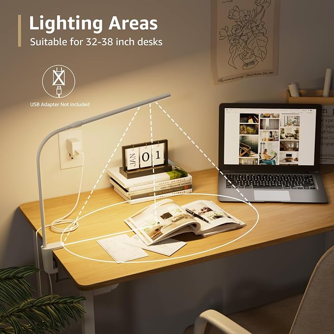 Lepro Small Desk Lamp with Clamp, LED Reading Lamps with 450LM, 3 Color Modes - Image 5