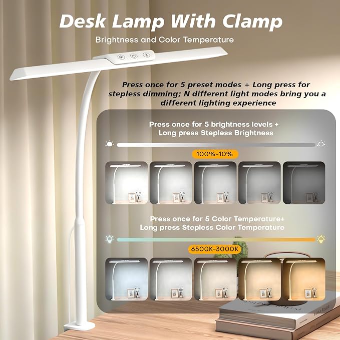 LED Desk Lamp for Office Home, Stepless Dimming Architect Desk Light - Image 3