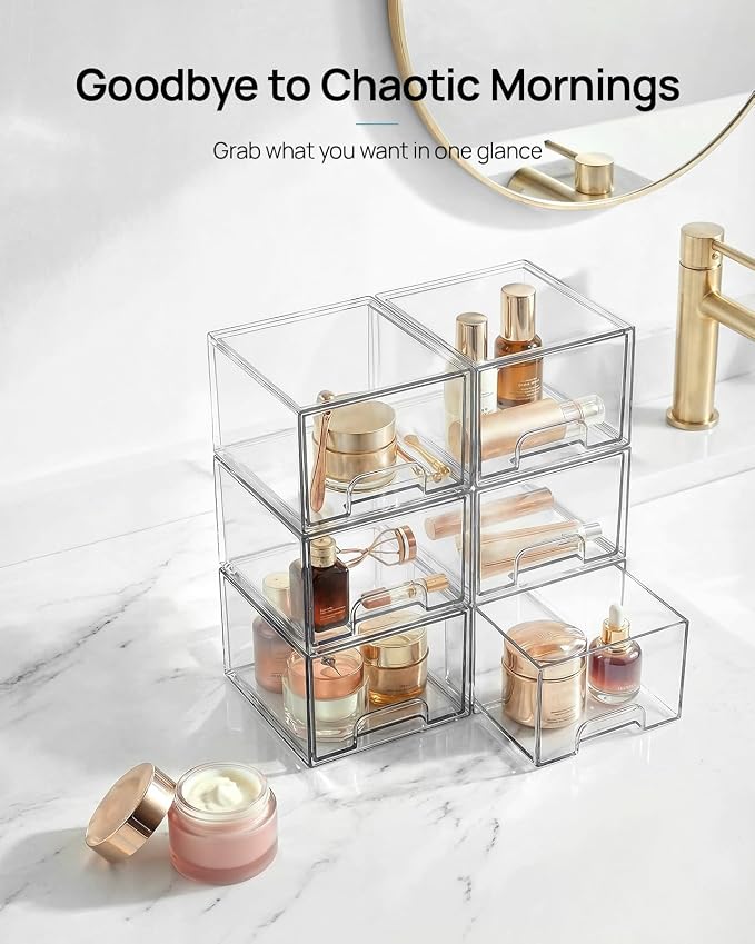 Vtopmart 6 Pack Small Clear Stackable Storage Drawers, Acrylic Bathroom Makeup - Image 3