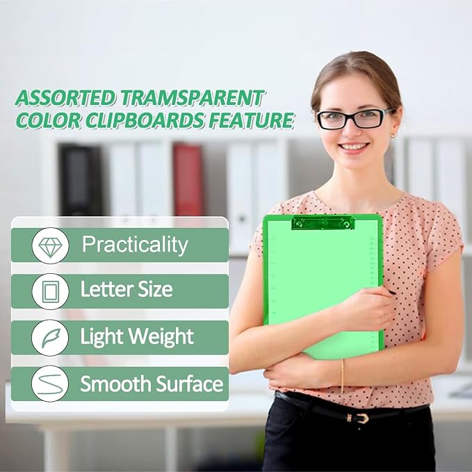 Plastic Clipboards, PANDRI 6 Pack Clear Colored Clipboards, Low Profile Clip - Image 5