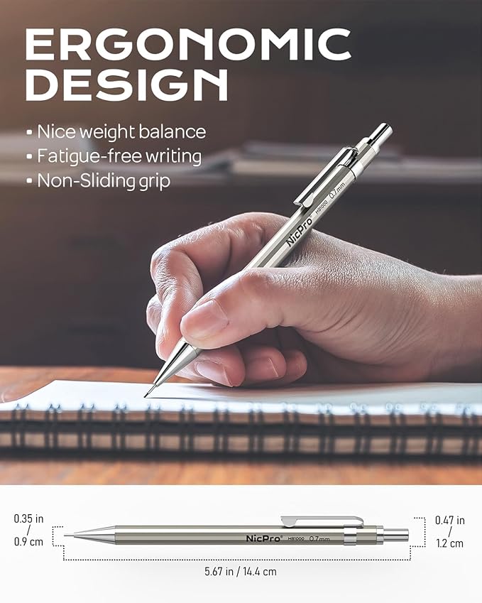 Nicpro 8 Pack 0.5mm & 0.7mm Metal Mechanical Pencil Set, MB1000 Lead Drafting - Image 4