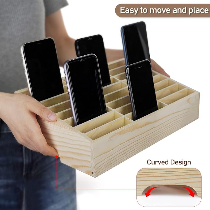 24-Grid Wooden Cell Phone Holder Desktop Organizer Storage Box - Image 6