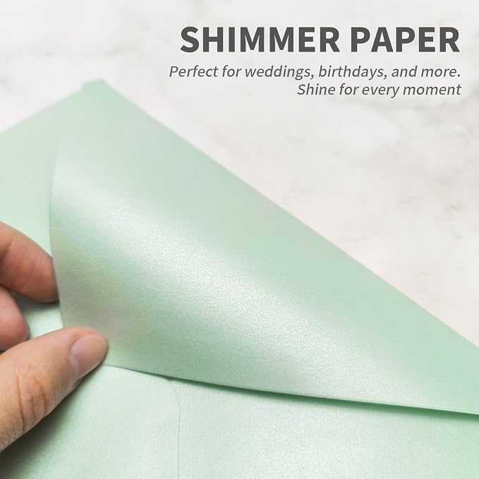 YINUOYOUJIA 50 PCS Pearl Mint Green Envelopes A7, 5 x 7 Mint Green Shimmer - Image 4