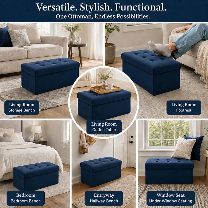 ALASDO 30 Inch Folding Storage Ottoman Bench - Image 6