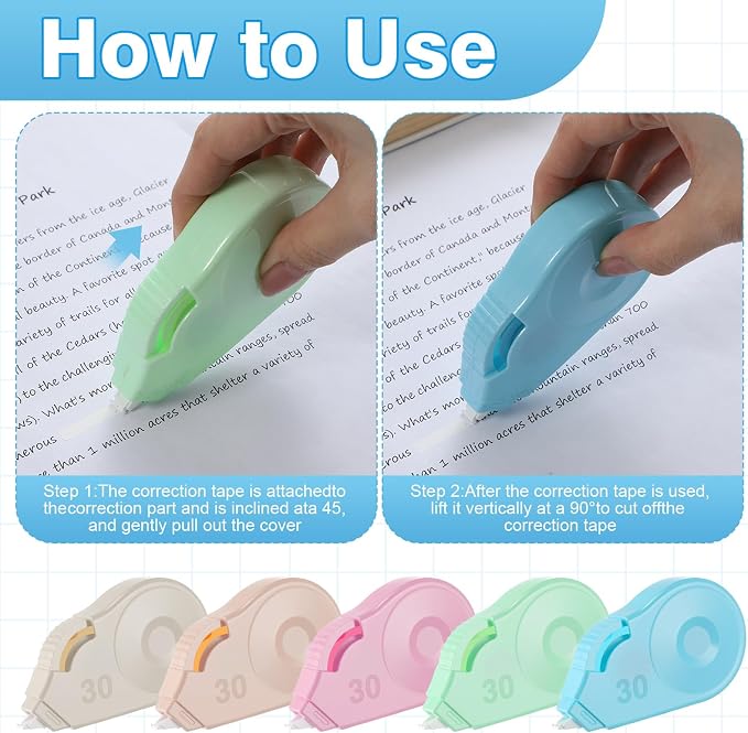 60 Pcs Colorful Correction Tape 39.4 ft White Wrong out Tear Resistant Bulk - Image 3