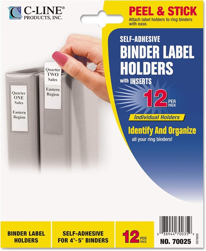 C-Line Self-Adhesive Ring Binder Label Holders, Top Load, 2.25 x 3.63 by C-Line