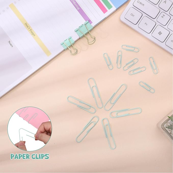 350 Pcs Paper Clips Binder Clip Assorted Sizes, Macaron Green Paper Clamps - Image 4