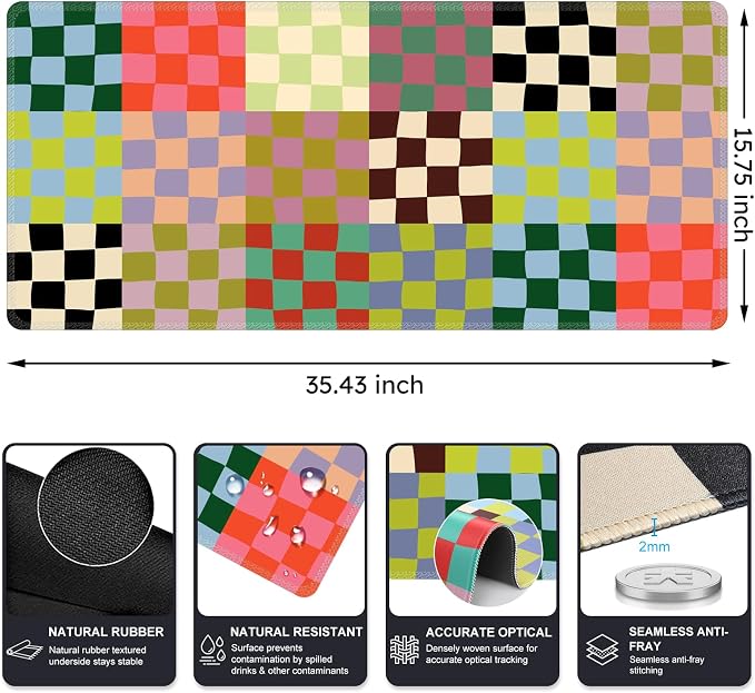 iCasso Checkered Desk Mat, Cute XXL Large Mouse Pad - Image 2