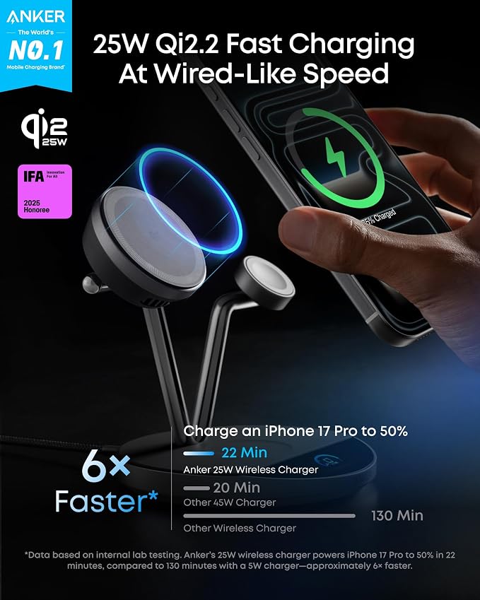 Anker Prime 3-in-1 Qi2.2 MagSafe Compatible 25W Wireless Charging Station | - Image 2
