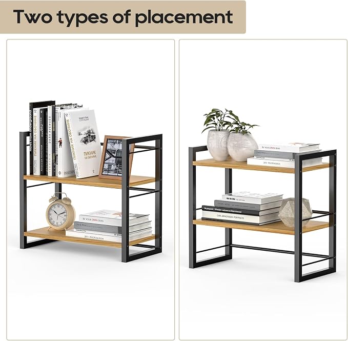 Office Desk Shelf Organizer, Wood Desktop Bookshelf Supplies Storage Rack - Image 7