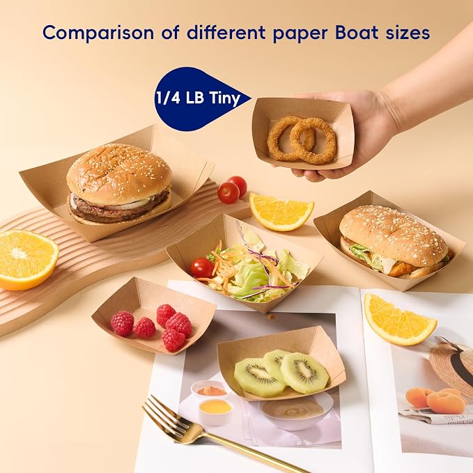 JOLLY CHEF 250 Pack 1/4 Lb Paper Food Trays, Mini Disposable Boat - Image 4