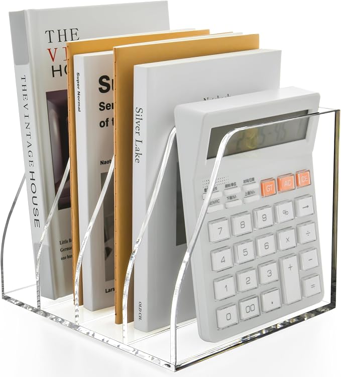 Acrylic Magazine File Holder, 4 Vertical Compartments Desk Document Sorter by Unknown