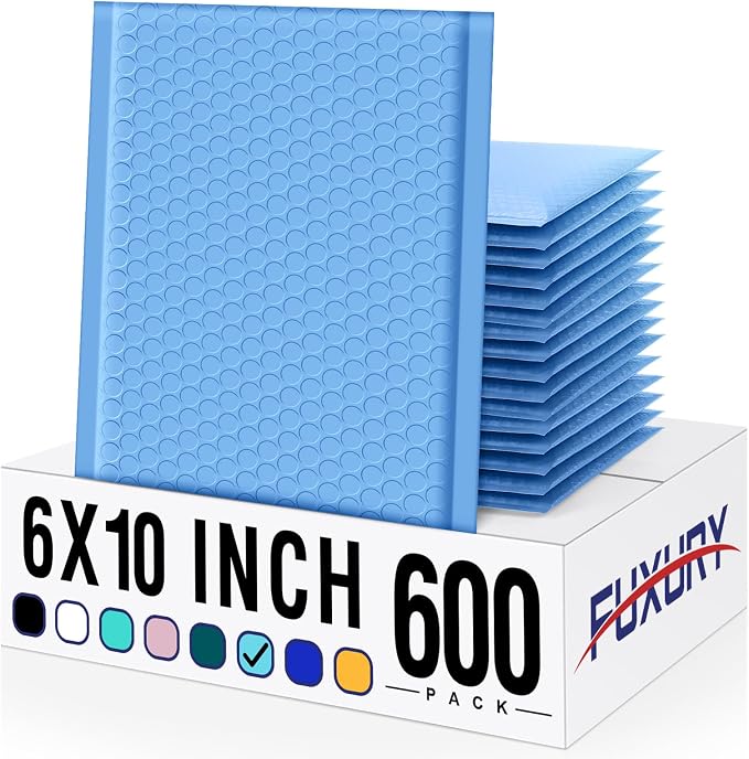 Fuxury Bubble Mailer 6x10" 600 Pack Light Blue, Self-Seal Adhesive Packaging by Fuxury