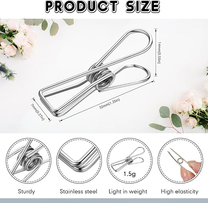 100 Pcs Paper Clips Metal Wire Hollow Out Clothespins Multi Purpose Utility - Image 2