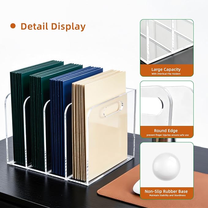 4 Vertical Compartments Clear Acrylic Magazine & File Holder – Multipurpose - Image 3