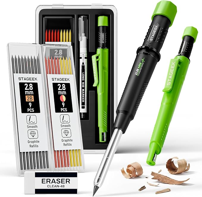 STAGEEK Carpenter Pencil with Sharpener, Mechanical Carpenter Pencils with 19 by STAGEEK