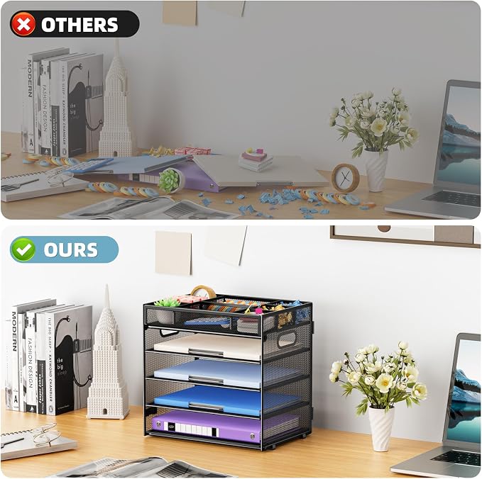 Marbrasse 5 Tier Paper Organizer Letter Tray, Mesh Desk File Organizer - Image 5
