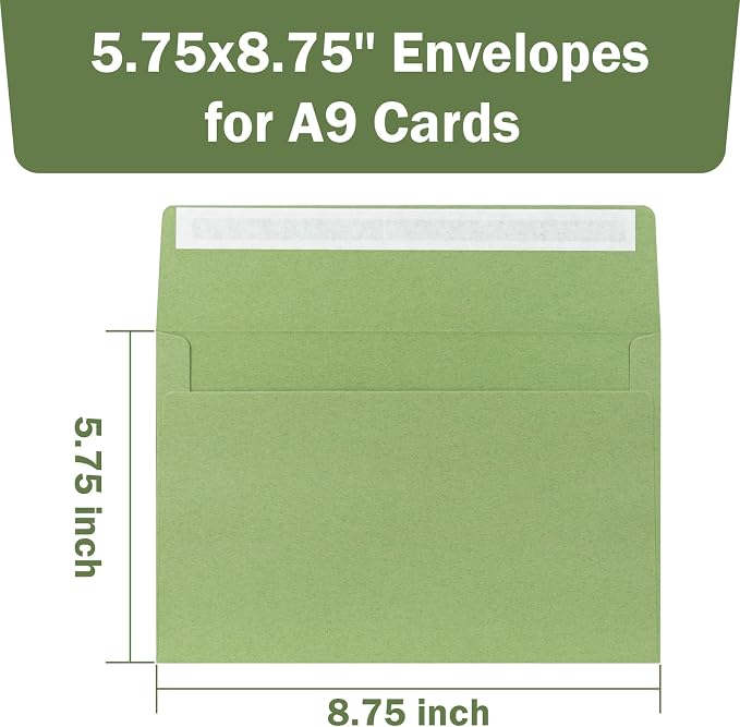 A9 Envelopes Sage Green 5.75x8.75 Invitation Envelopes Self Seal Pack of 50 - Image 2