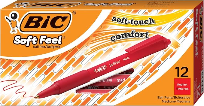 BIC Soft Feel Red Retractable Ballpoint Pens, Medium Point, 12-Count Pack by BIC