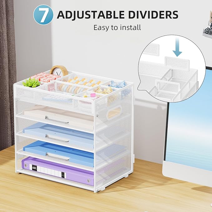 Marbrasse 5 Tier Paper Organizer Letter Tray, Mesh Desk File Organizer - Image 4