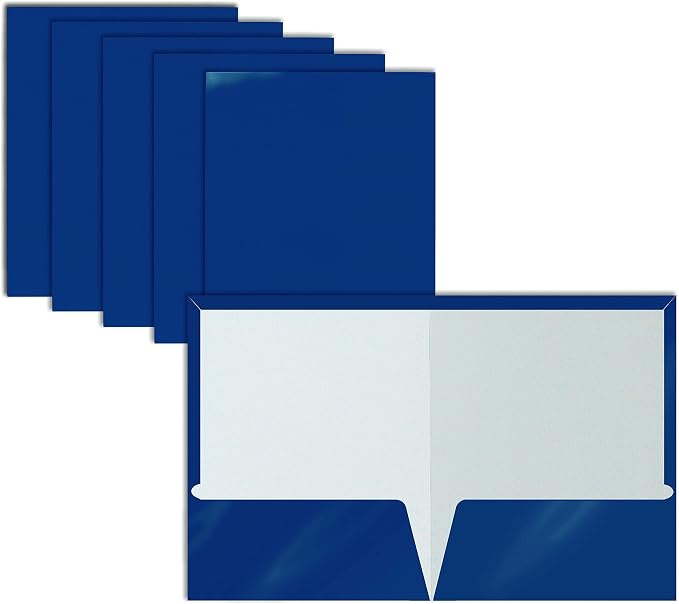 Better Office Products 2 Pocket Glossy Laminated Blue Paper Folders, Letter Size by BetterOfficeProducts