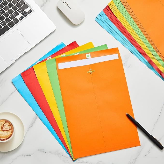 Geyee 100 Pcs Clasp Manilla Envelopes 9 x 12 Inch Gummed Colored Envelopes - Image 4
