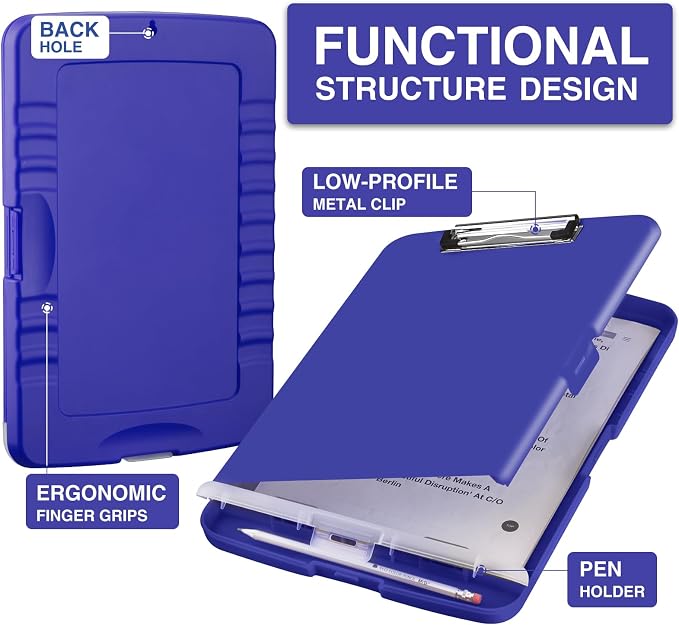 Sooez Clipboard with Storage, Clip Board 8.5 x 11 with Pen Holder, Plastic - Image 2