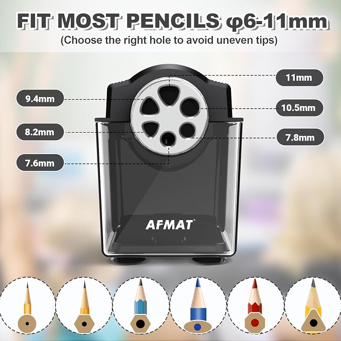 AFMAT Electric Pencil Sharpener Heavy Duty, 6-Hole Classroom Pencil Sharpener - Image 2